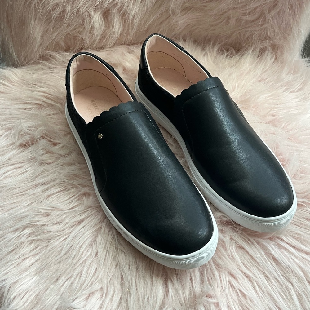 Kate Spade black and white leather slip on sneakers size 8